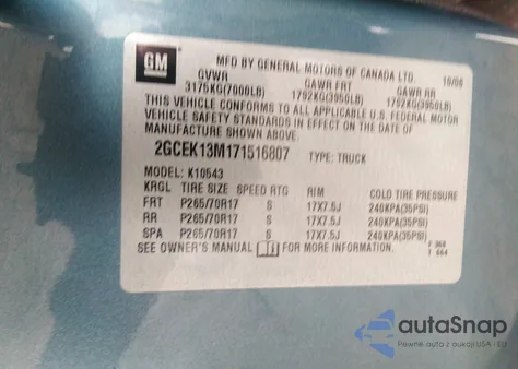 2007 Chevrolet Silverado 1500 Lt1 z USA, uszkodzony, nr VIN 2GCEK13M171516807